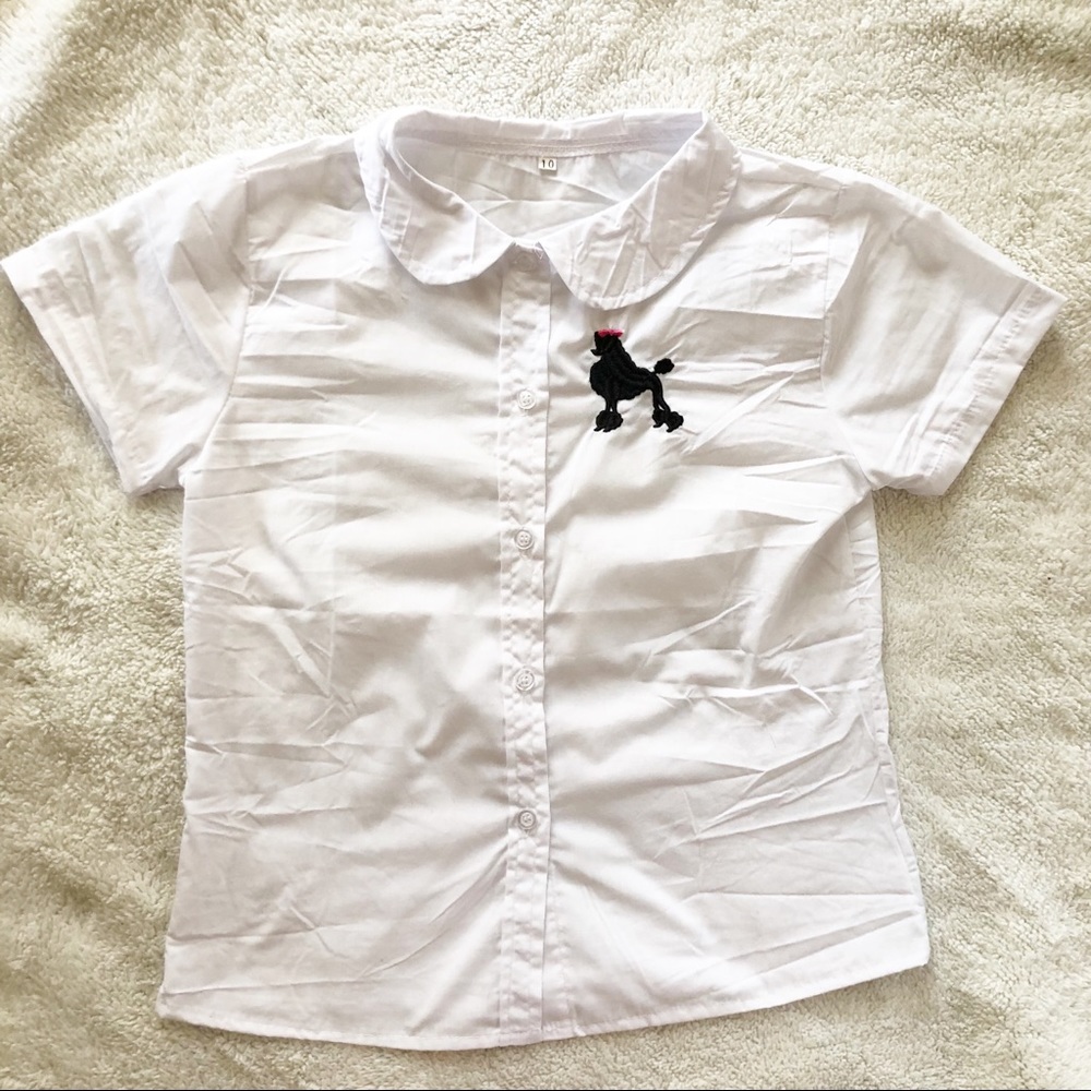 Girls Button Down with Poodle Design